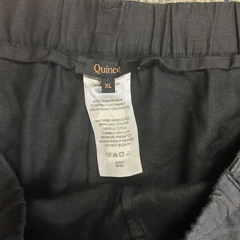 Quince Women's Black NWOT European Linen Elastic Waist Wide Leg Pants Size XL